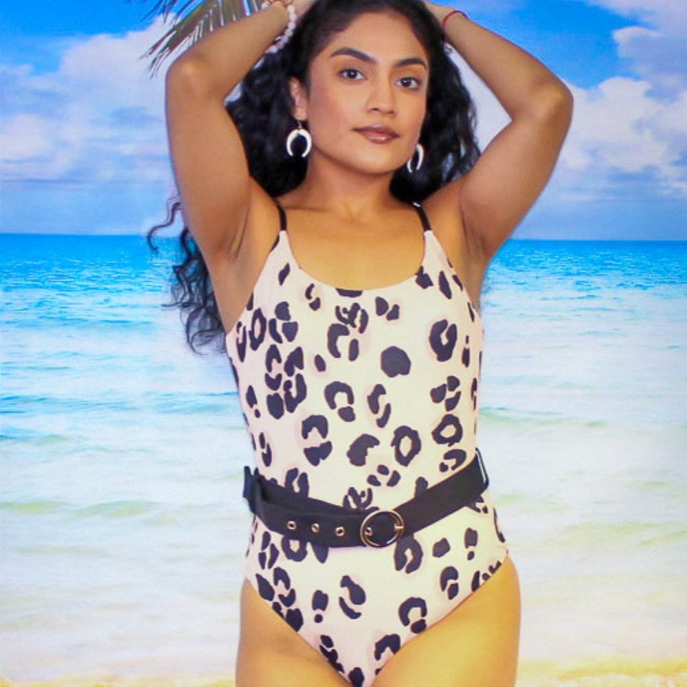 Belted Animal Print One-piece Bathing Suit